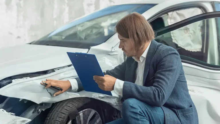 an auto insurance agent inspecting an accidented car